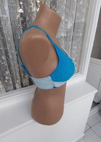 İnce Askılı Mavi Drapeli Mini Bikini Üstü - Görsel 2