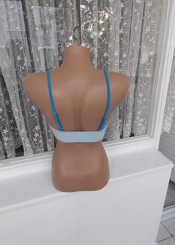 İnce Askılı Mavi Drapeli Mini Bikini Üstü - Görsel 3