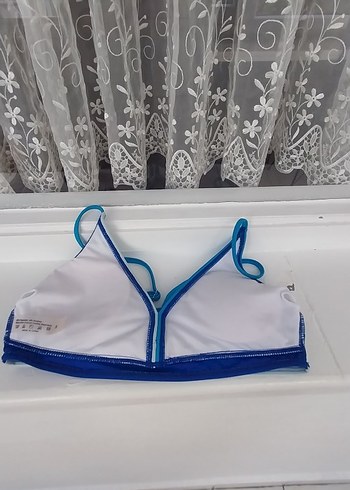İnce Askılı Mavi Drapeli Mini Bikini Üstü - Görsel 4