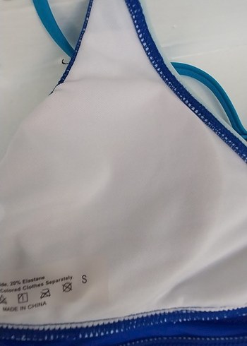 İnce Askılı Mavi Drapeli Mini Bikini Üstü - Görsel 7