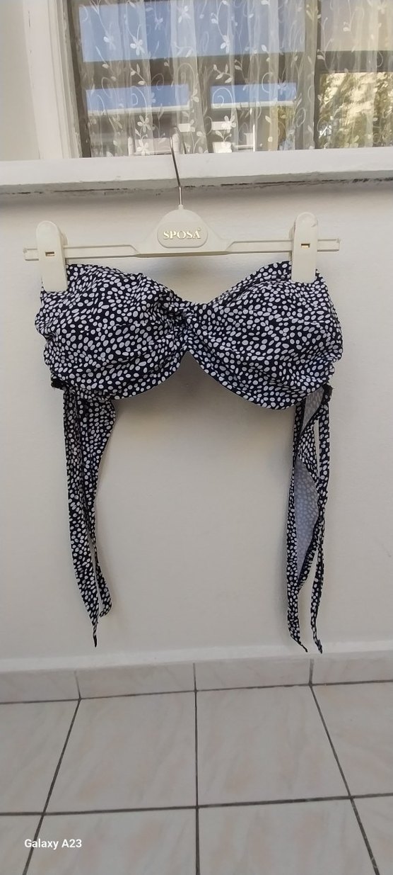 Beyaz Siyah Mini Yılan Desenli Bikini Üstü - Görsel 5