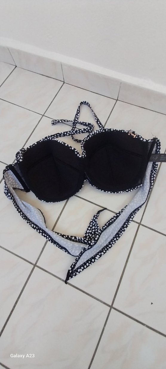 Beyaz Siyah Mini Yılan Desenli Bikini Üstü - Görsel 4