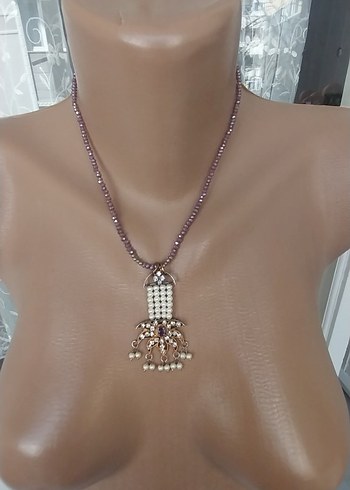 American Vintage Mor Boncuklu Etnik Mini Bohem Kolye