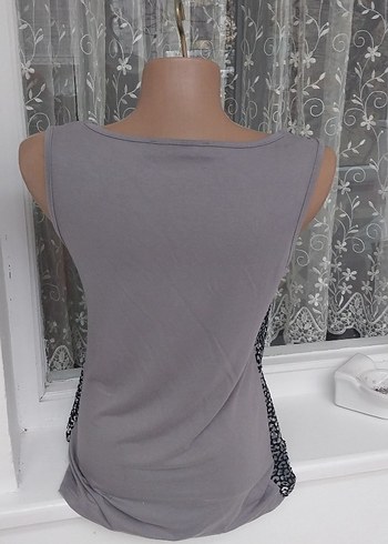 Gri Leopar Desenli V Yaka Kolsuz Mini Bluz - Görsel 7