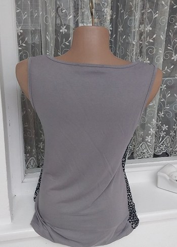 Gri Leopar Desenli V Yaka Kolsuz Mini Bluz - Görsel 6