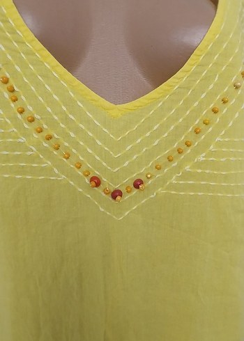 Sarı V Yakalı Nakışlı Bohem pareo - Görsel 2