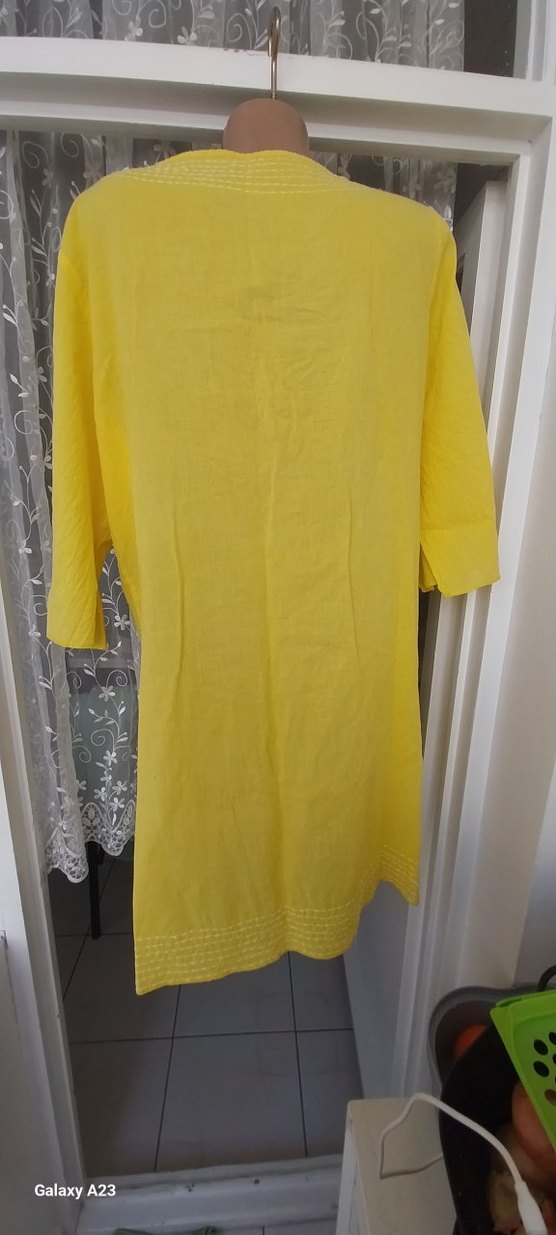 Sarı V Yakalı Nakışlı Bohem pareo - Görsel 4