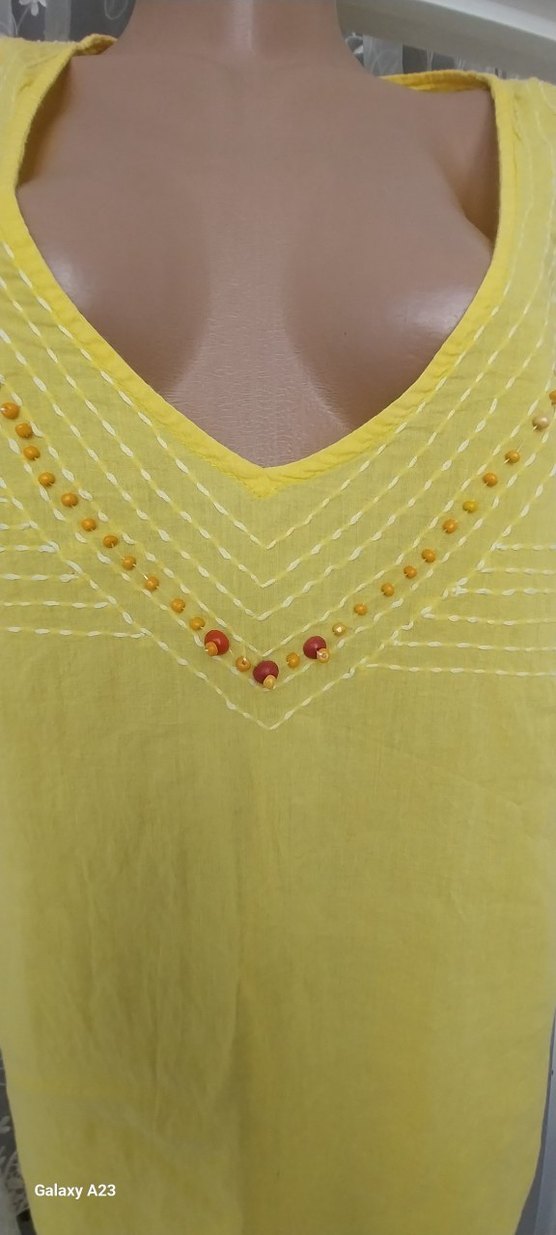 Sarı V Yakalı Nakışlı Bohem pareo - Görsel 2