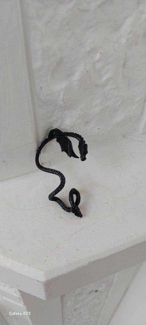 Yılan Desenli Zincirli Siyah Ear Cuff - Görsel 2