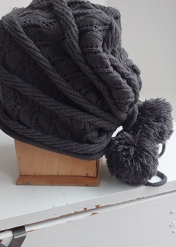 Gri Örgü Bohem Kadın Bere - Görsel 3