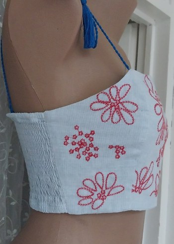 Nakışlı Beyaz Bohem Straplez Mini Bustiyer - Görsel 7