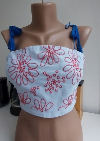 Nakışlı Beyaz Bohem Straplez Mini Bustiyer - Görsel 6