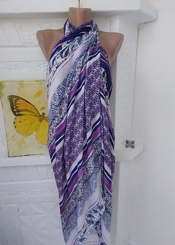 Mor Desenli Bohem Drapeli Kadın pareo - Görsel 5