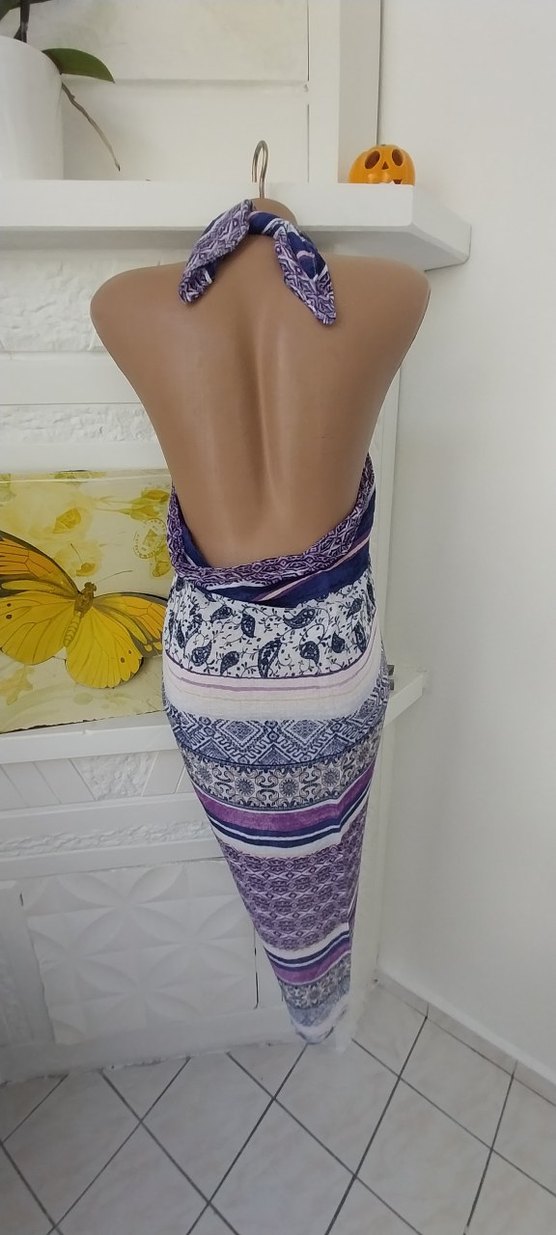 Mor Desenli Bohem Drapeli Kadın pareo - Görsel 3