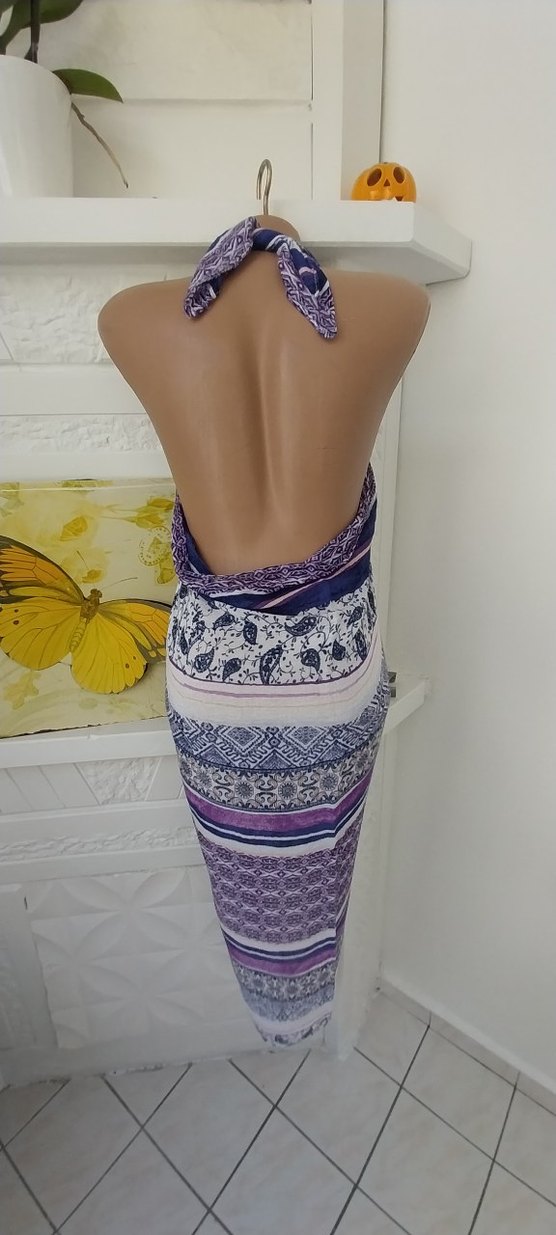 Mor Desenli Bohem Drapeli Kadın pareo - Görsel 2