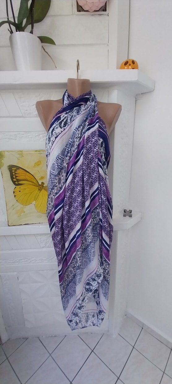 Mor Desenli Bohem Drapeli Kadın pareo - Görsel 5