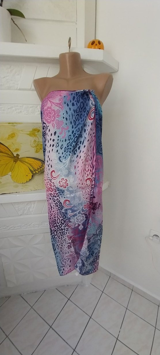 Renkli ipek Bağlama Desenli Uzun Pareo - Görsel 2