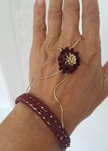 Bordo Boncuk İşlemeli Bohem El Zinciri - Görsel 2