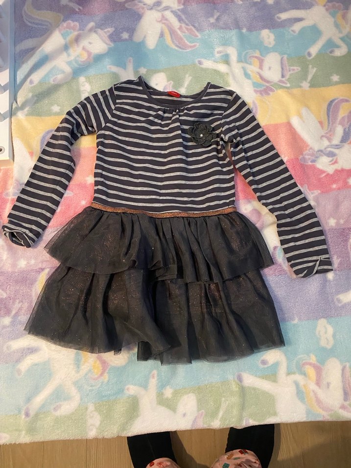 Kız Çocuk Gri Çizgili Nakışlı Uzun Kollu Tişört - Görsel 4