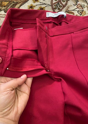 Bordo Midi Kumaş Kadın Pantolon - Görsel 5