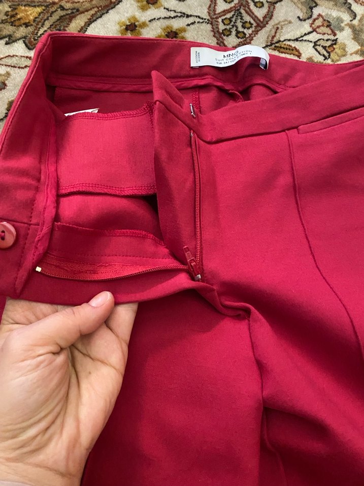 Bordo Midi Kumaş Kadın Pantolon - Görsel 5