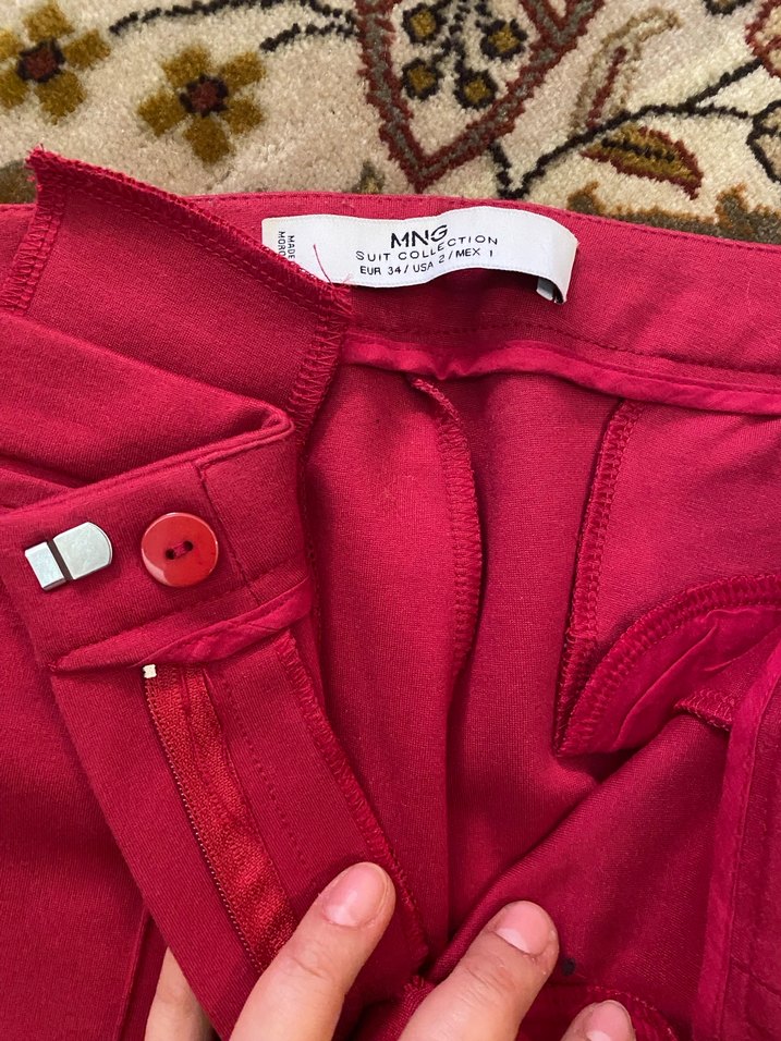 Bordo Midi Kumaş Kadın Pantolon - Görsel 3