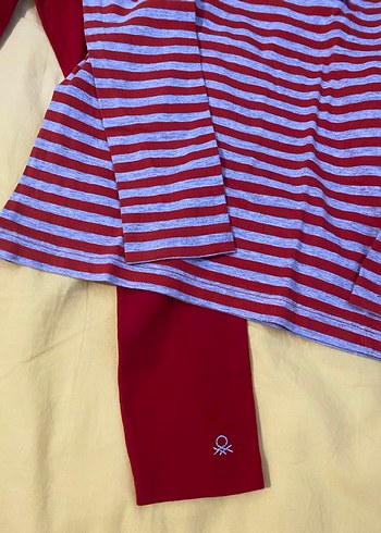 Kız Çocuk Kırmızı Çizgili Sweatshirt ve Tayt - Görsel 2