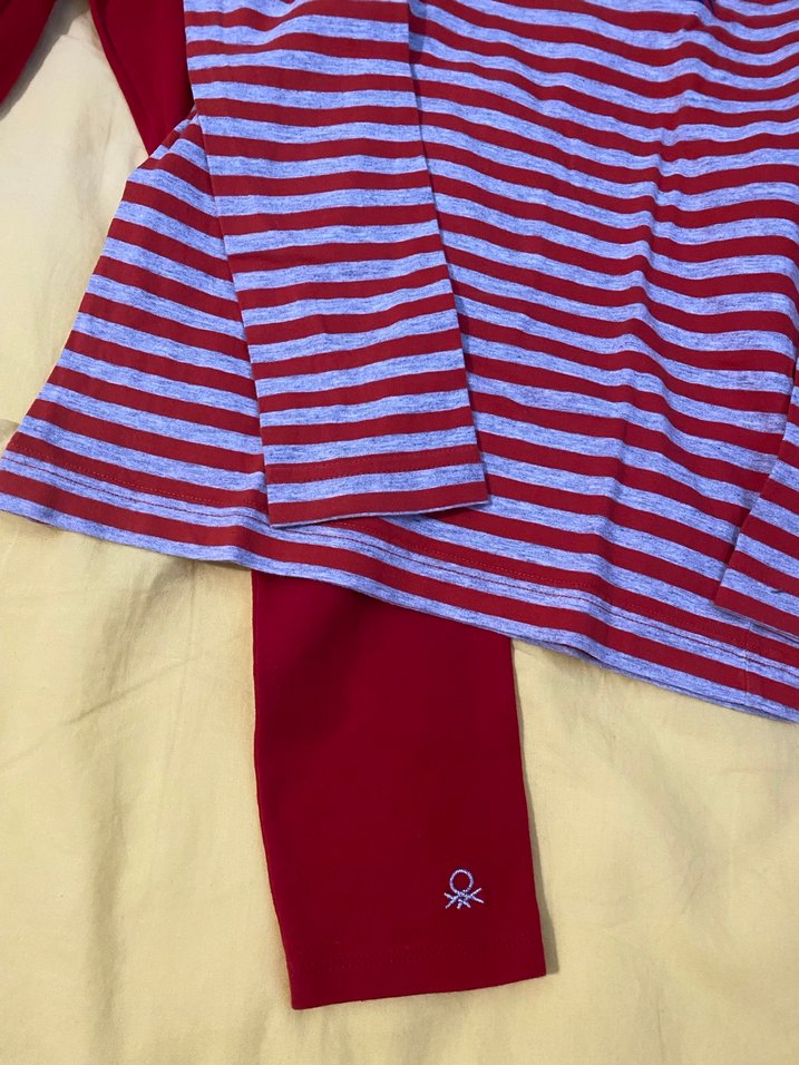 Kız Çocuk Kırmızı Çizgili Sweatshirt ve Tayt - Görsel 2