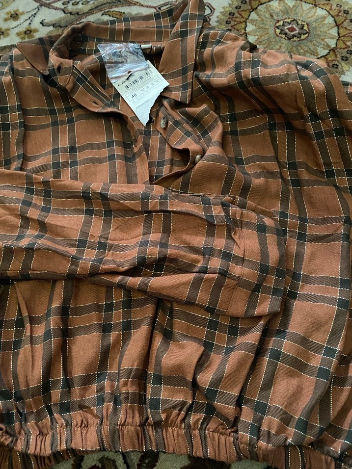 Düğmeli Kahverengi Keten Kadın Gömlek - Görsel 4