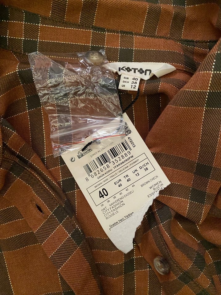 Düğmeli Kahverengi Keten Kadın Gömlek - Görsel 2