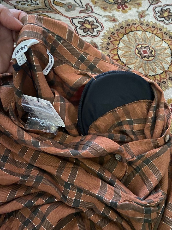 Düğmeli Kahverengi Keten Kadın Gömlek - Görsel 5