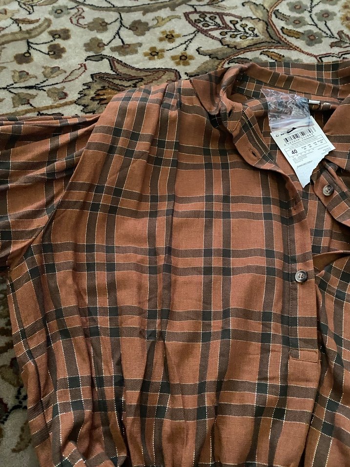 Düğmeli Kahverengi Keten Kadın Gömlek - Görsel 3