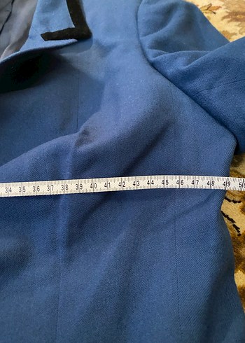 Düğmeli Mavi Kadın Ofis Kabanı - Görsel 3