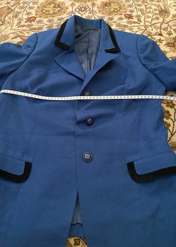 Düğmeli Mavi Kadın Ofis Kabanı - Görsel 4