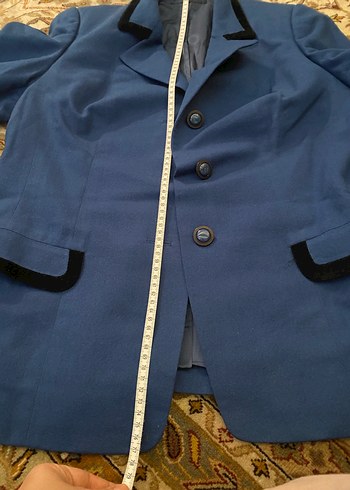 Düğmeli Mavi Kadın Ofis Kabanı - Görsel 2