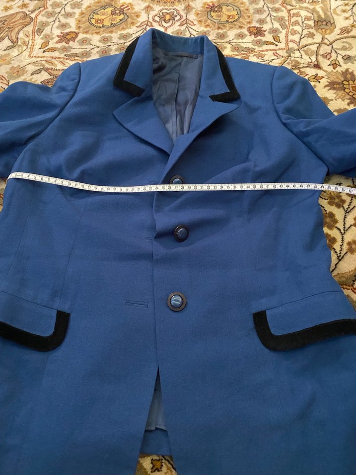 Düğmeli Mavi Kadın Ofis Kabanı - Görsel 4