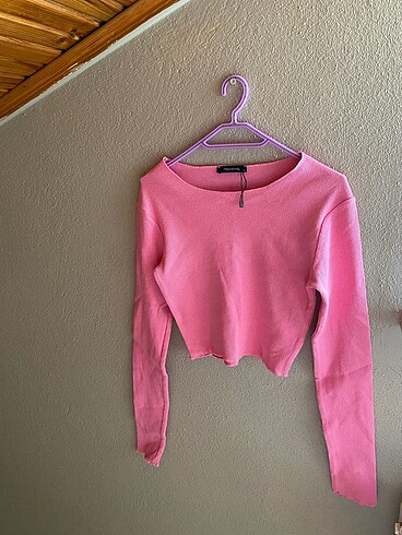 s Beden pembe Renk Trendyol Pembe Crop Bluz