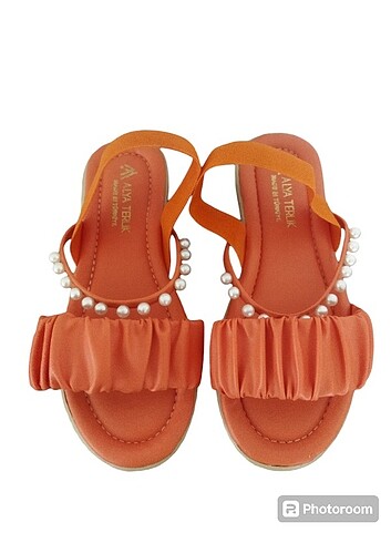 Kadın turuncu renk boncuklu sandalet #kadinturuncuboncuklusandal
