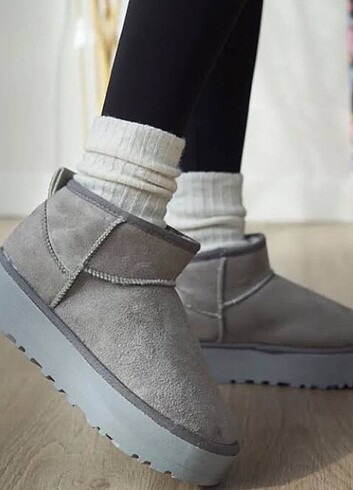 KADIN UGG PLATFORM GRİ RENK BOT AYAKKABI 