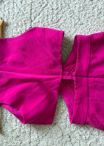 Pembe Uzun Drapeli V Yaka Abiye Elbise - Görsel 2