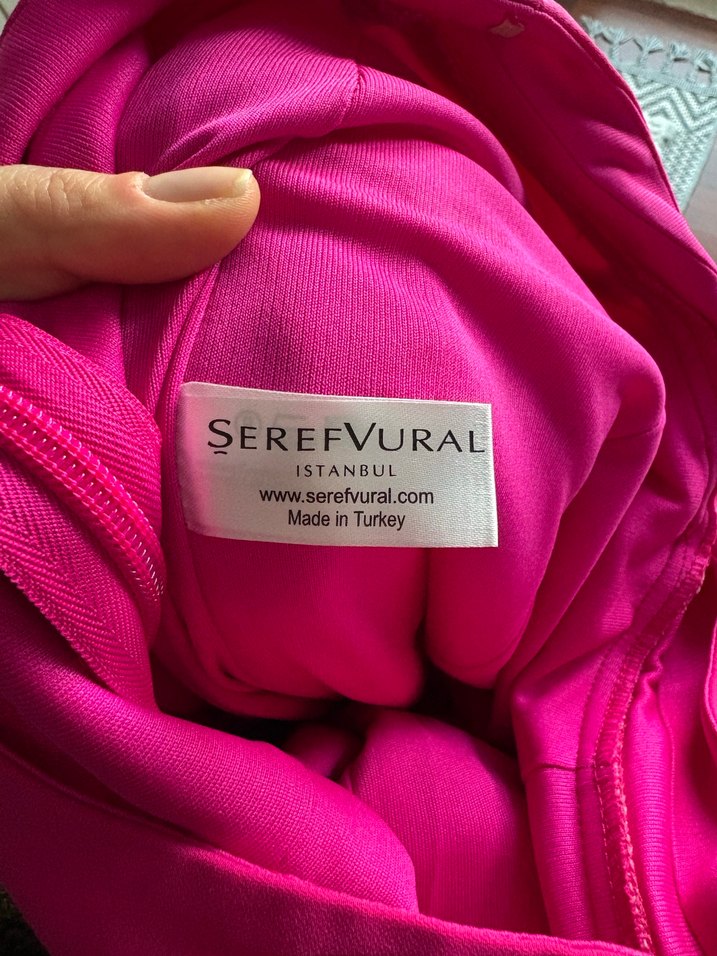 Pembe Uzun Drapeli V Yaka Abiye Elbise - Görsel 3