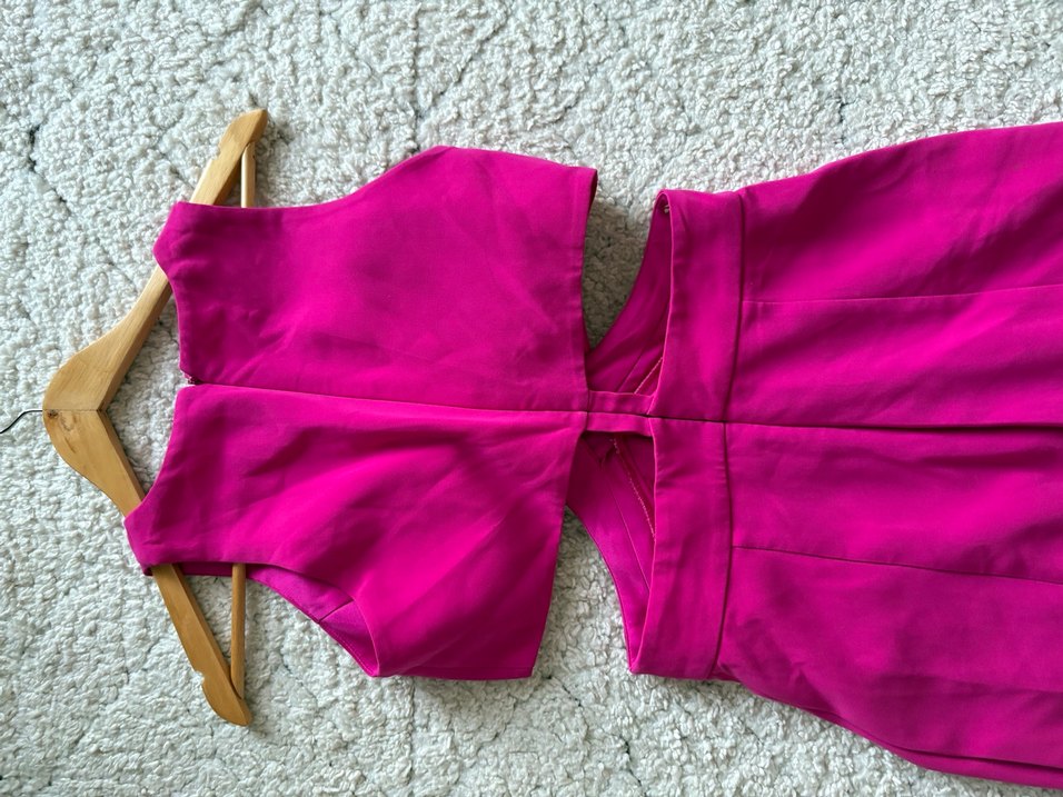 Pembe Uzun Drapeli V Yaka Abiye Elbise - Görsel 2