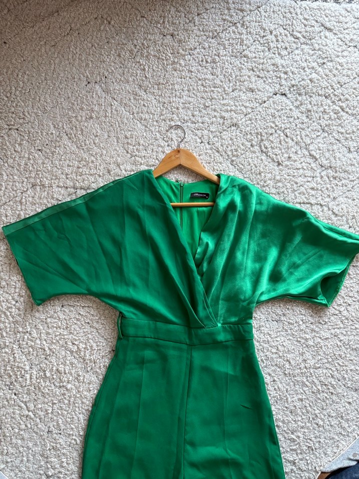 Yeşil Drapeli Uzun Kadın tulum - Görsel 3