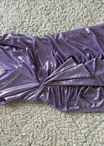 Mor Parlak Drapeli V Yaka Midi Elbise 36/38 - Görsel 4