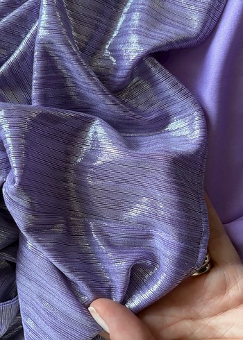 Mor Parlak Drapeli V Yaka Midi Elbise 36/38 - Görsel 5