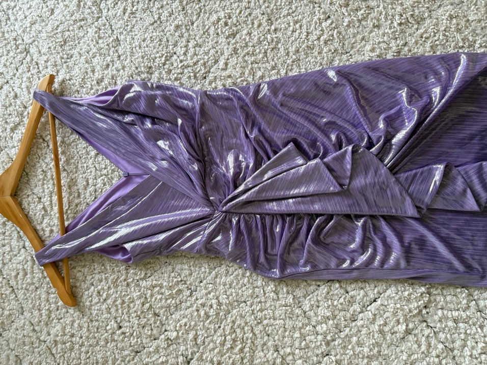 Mor Parlak Drapeli V Yaka Midi Elbise 36/38 - Görsel 4