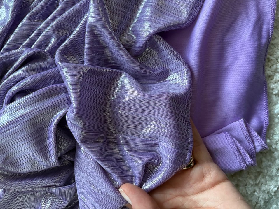 Mor Parlak Drapeli V Yaka Midi Elbise 36/38 - Görsel 5