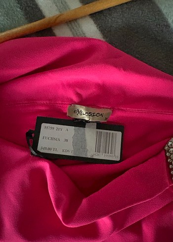 Pembe Parlak Midi Straplez Elbise - Görsel 5