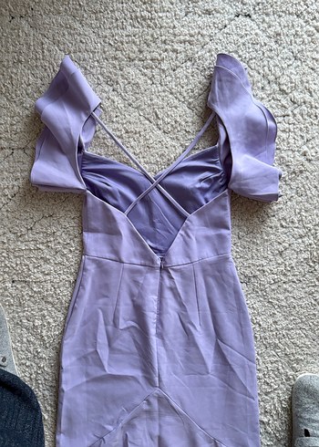 Mor Uzun Bohem Volanlı Kadın Abiye Elbise - Görsel 4