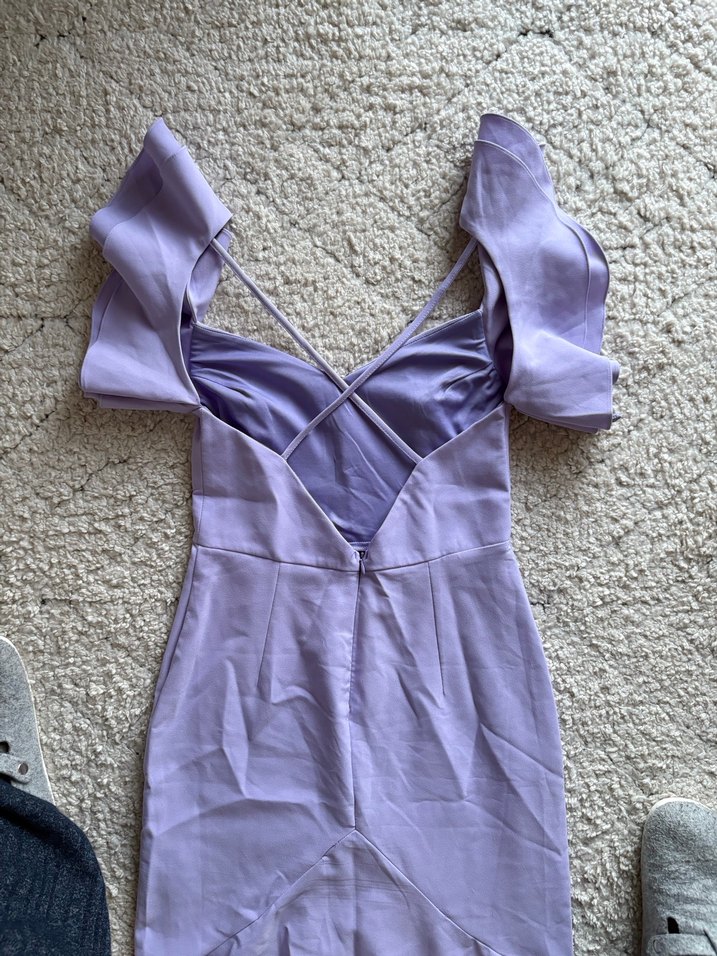 Mor Uzun Bohem Volanlı Kadın Abiye Elbise - Görsel 4